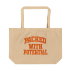 Large Eco Tote - Packed with Potential, Reusable Shopping Bag, Eco-Friendly Tote, Beach Bag, Market Tote, Gift for Her