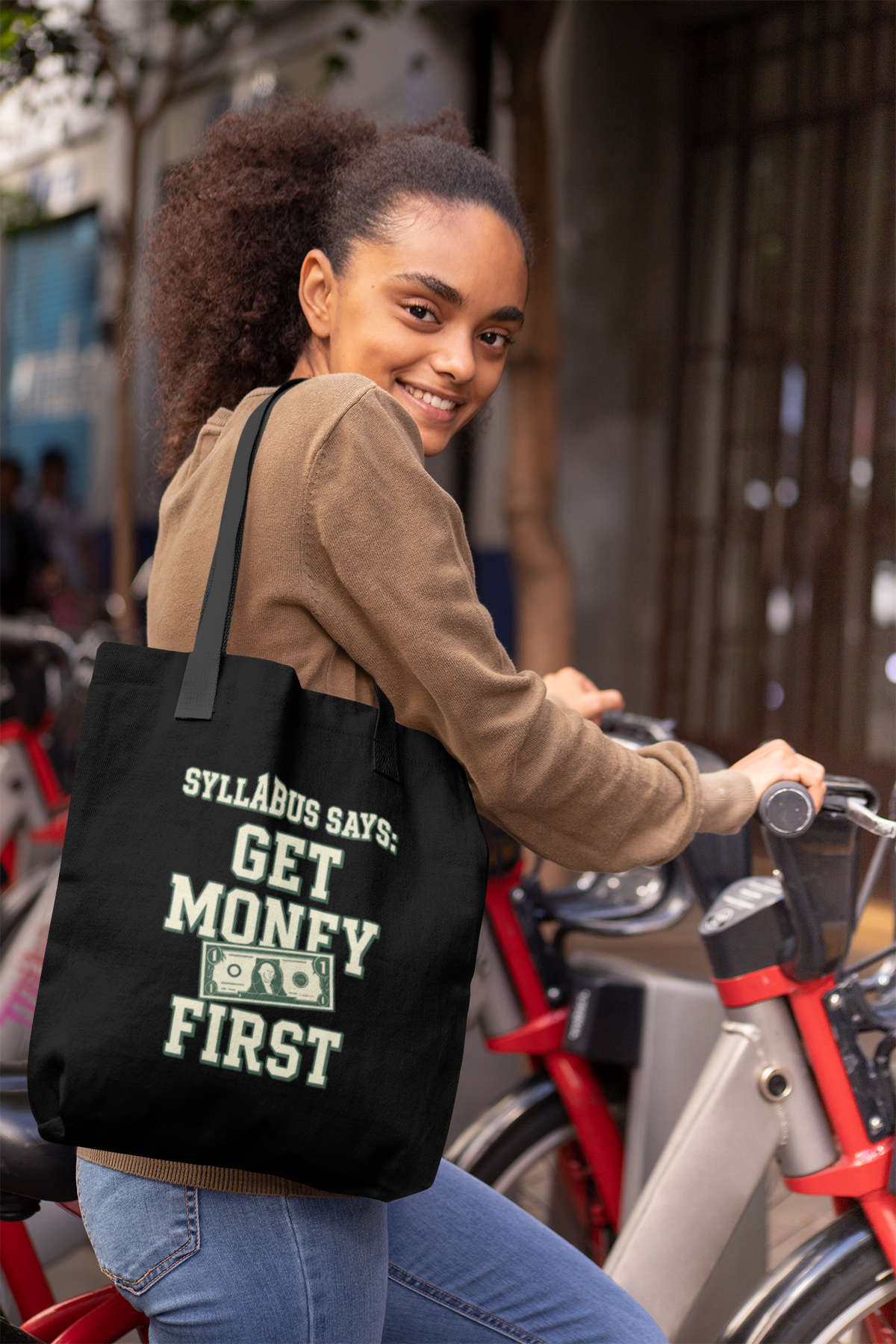 Eco-Friendly Tote Bag: "Syllabus Says: Get Rich First" - Perfect for Students, Shopping, Beach Trips, Gifts, and Everyday Use!