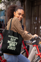 Eco-Friendly Tote Bag: "Syllabus Says: Get Rich First" - Perfect for Students, Shopping, Beach Trips, Gifts, and Everyday Use!