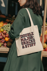 Eco-Friendly Tote Bag, Double Major: Snacks & Stuff, Reusable Grocery Tote, College Student Gift, Beach Bag, Everyday Essentials
